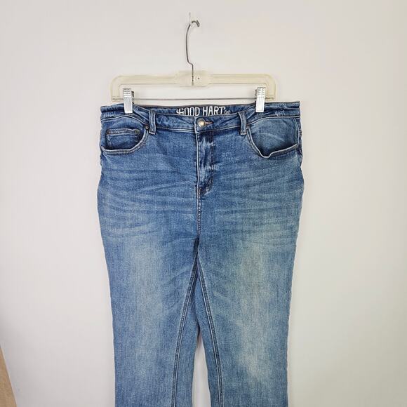 Good Hart High Rise Slit Flare Leg Jeans Size 12 High Rise Boho Hippie Raw Hem - Picture 4 of 13